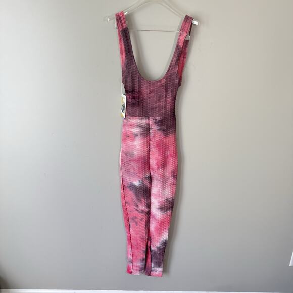 Halara Athletic Sporty Casual Jumpsuit S Pink Tie Dye Backless Butt Lifting New - Picture 1 of 6